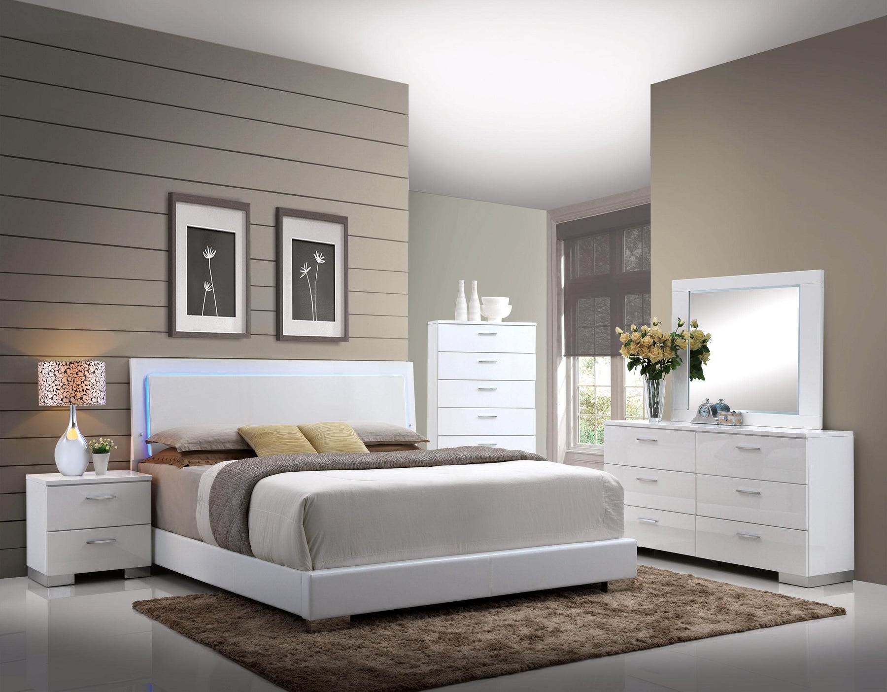 Lorimar White PU & Chrome Leg Queen Bed Half Price Furniture