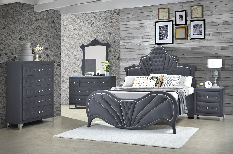 Dante Gray Velvet Eastern King Bed  Half Price Furniture