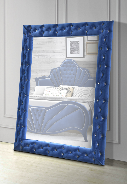 Dante Blue Velvet Accent Floor Mirror  Half Price Furniture