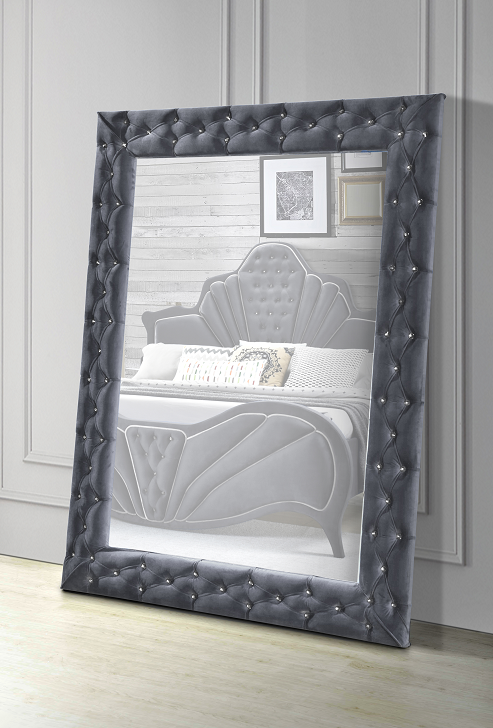 Dante Gray Velvet Accent Floor Mirror  Half Price Furniture