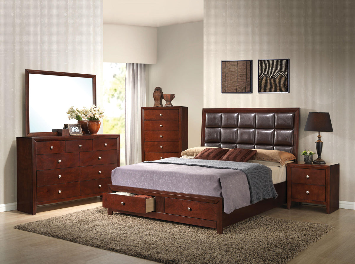Ilana Brown PU & Brown Cherry Queen Bed  Half Price Furniture