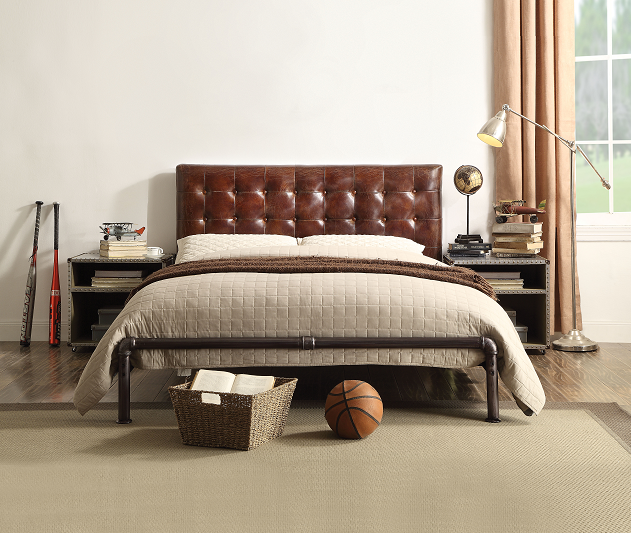 Brancaster Vintage Brown Top Grain Leather Queen Bed  Half Price Furniture