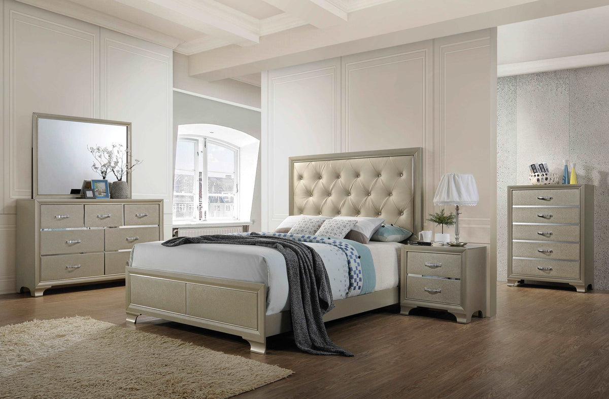 Carine PU & Champagne Queen Bed Half Price Furniture