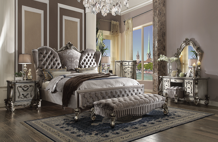 Versailles Velvet & Antique Platinum Eastern King Bed Half Price Furniture