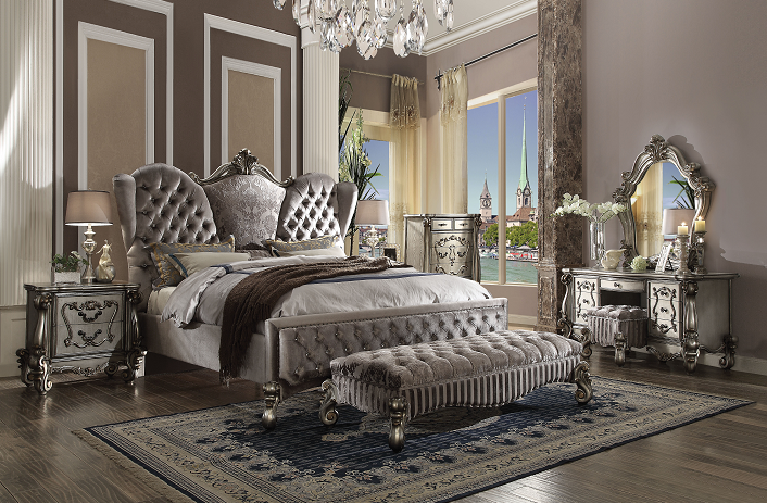 Versailles Velvet & Antique Platinum Queen Bed  Half Price Furniture