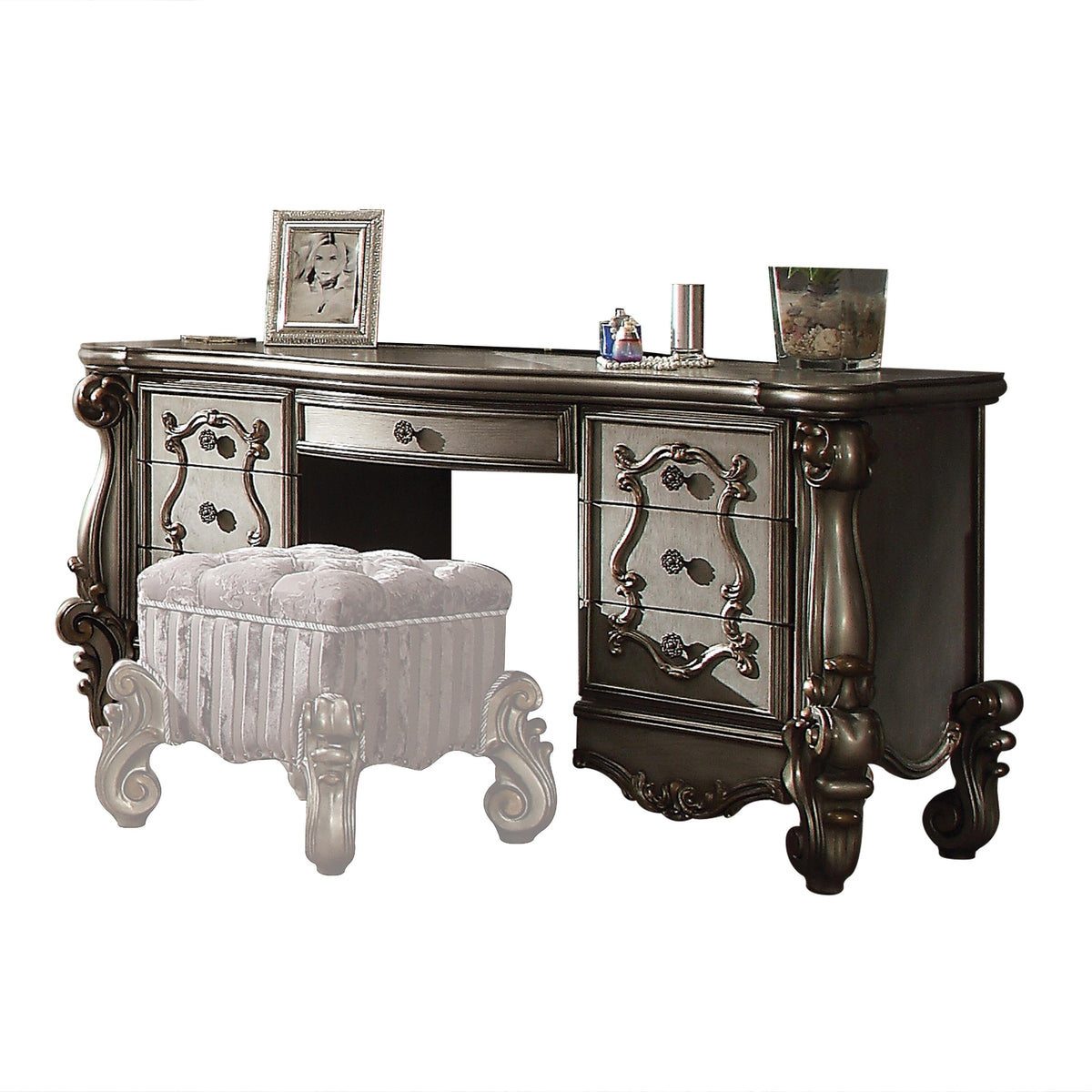 Versailles Antique Platinum Vanity Desk Half Price Furniture