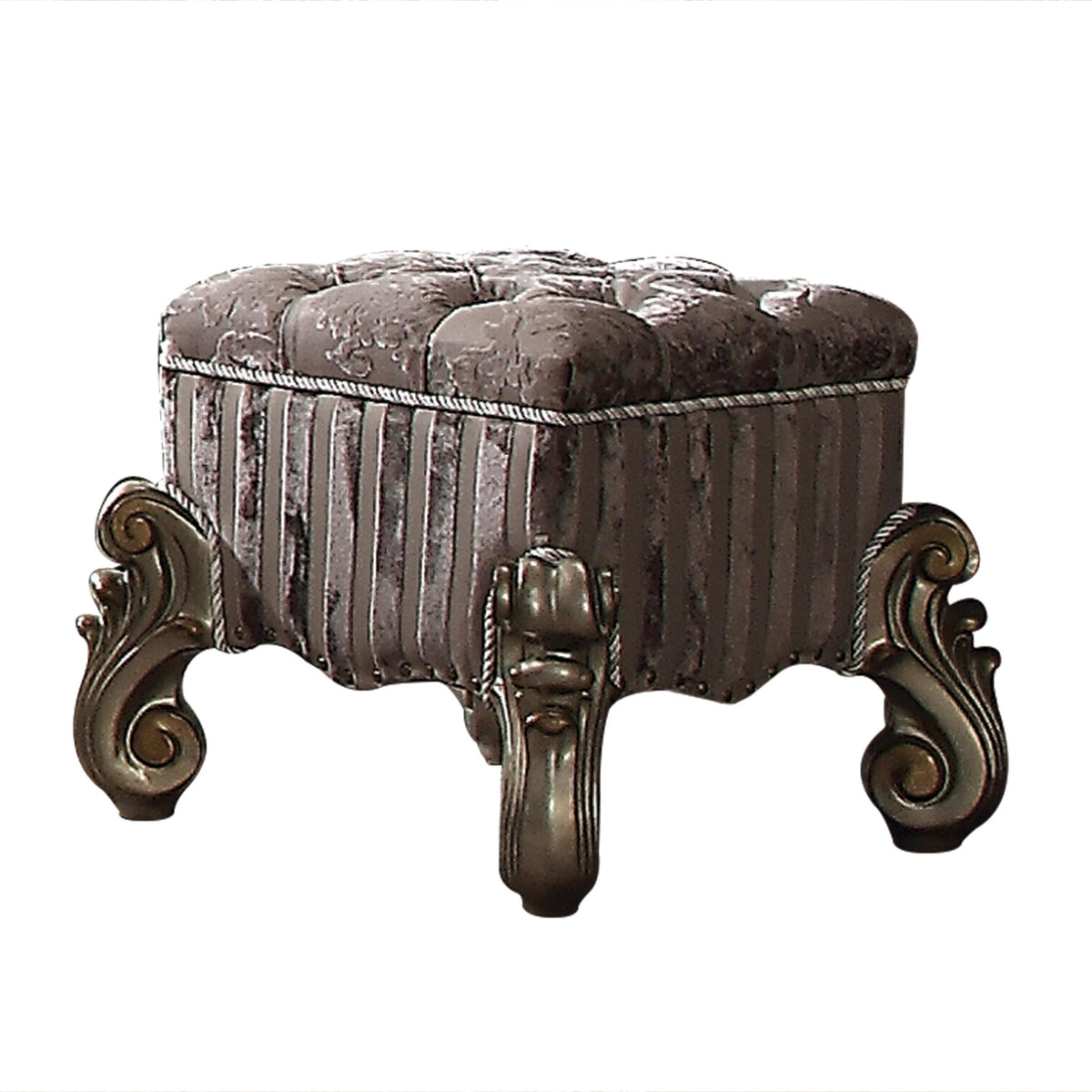 Versailles Fabric & Antique Platinum Vanity Stool  Half Price Furniture