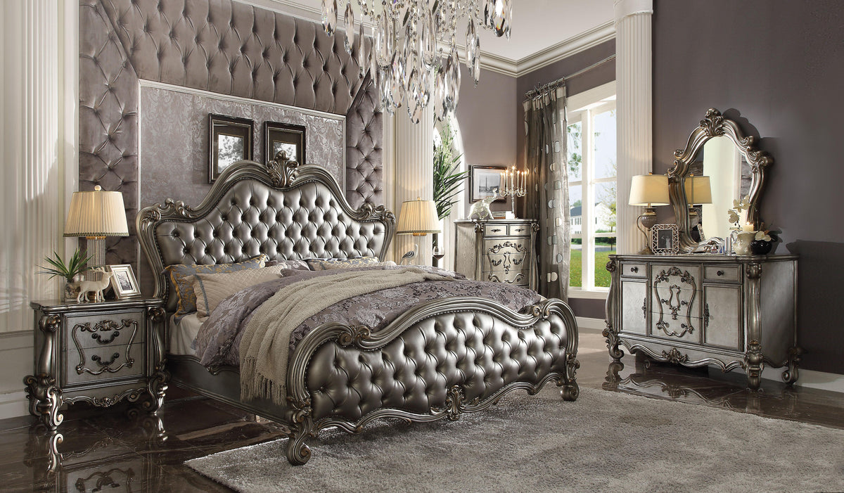 Versailles II Silver PU & Antique Platinum California King Bed Half Price Furniture