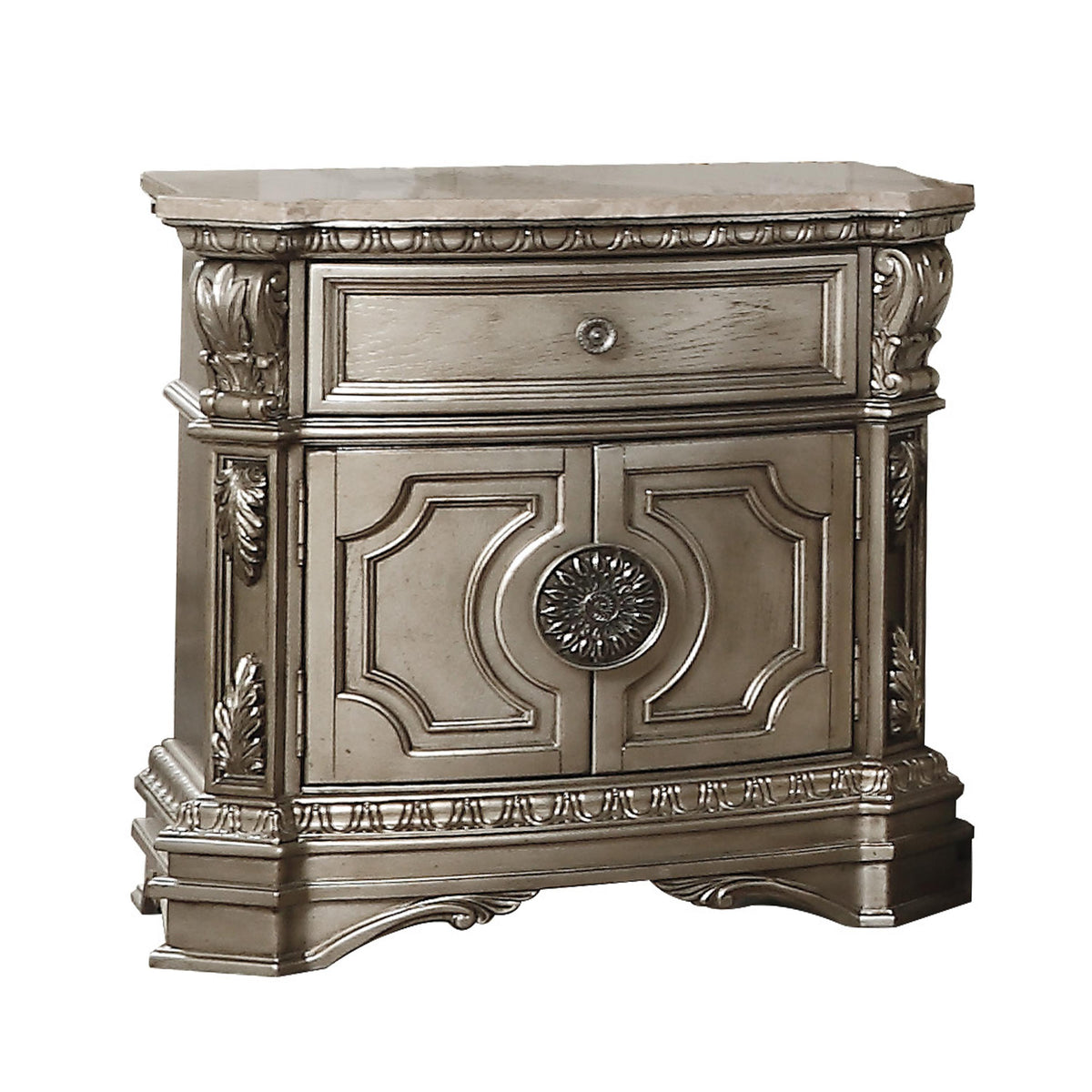 Northville Antique Silver Nightstand (MARBLE TOP) Half Price Furniture