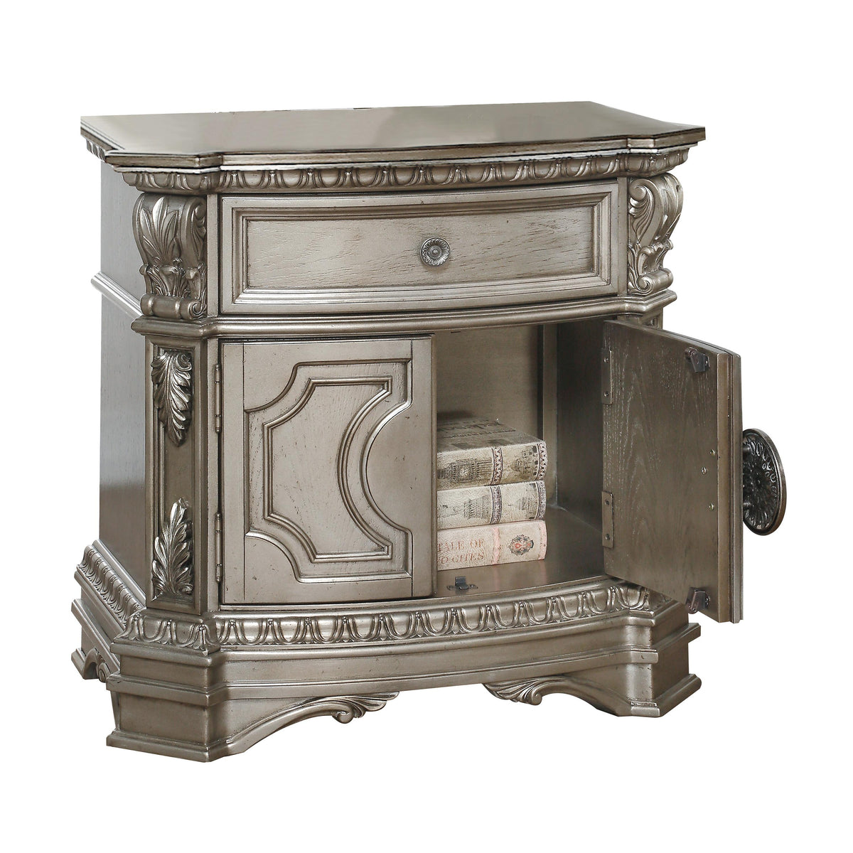 Northville Antique Silver Nightstand (WOOD TOP)  Half Price Furniture