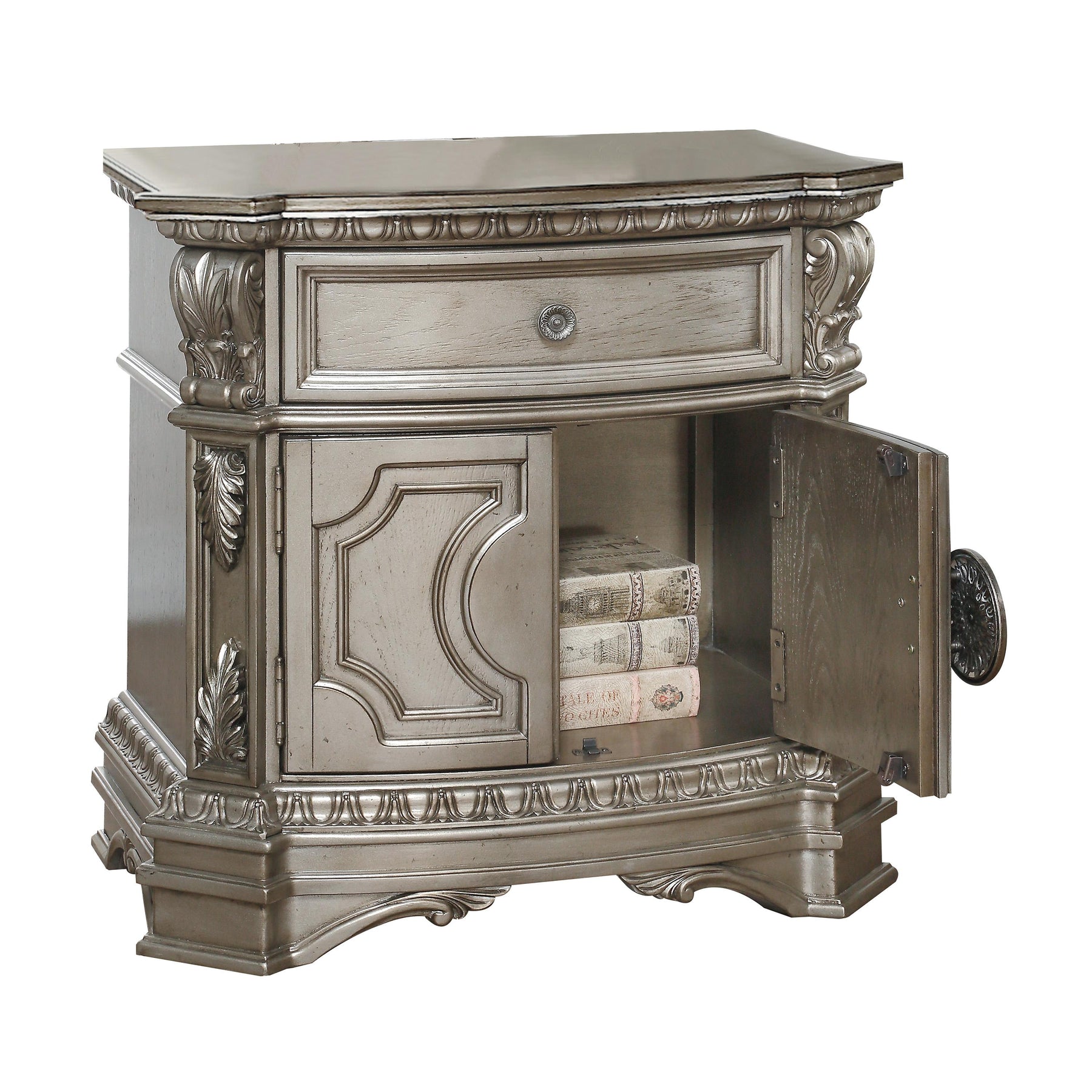 Northville Antique Silver Nightstand (WOOD TOP) Half Price Furniture