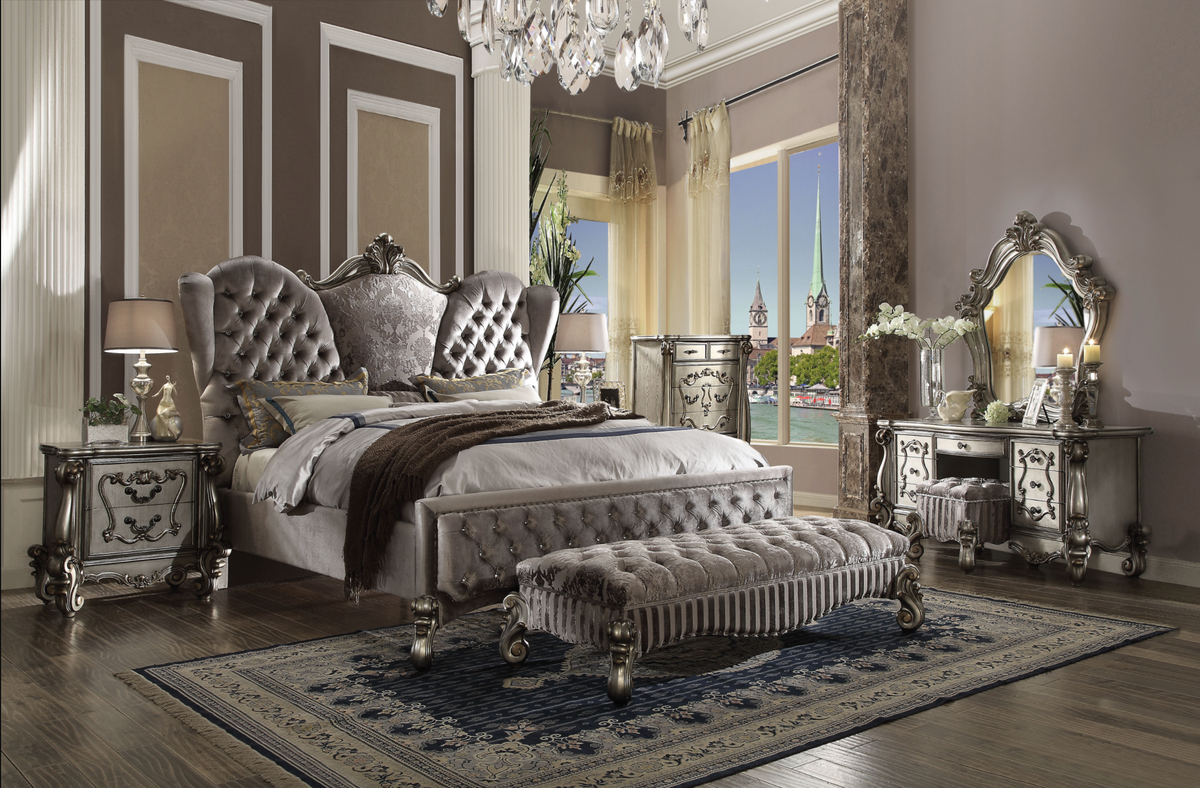 Versailles Velvet & Antique Platinum California King Bed  Half Price Furniture