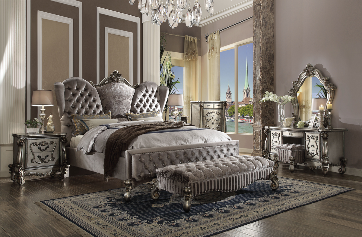 Versailles Velvet & Antique Platinum California King Bed Half Price Furniture