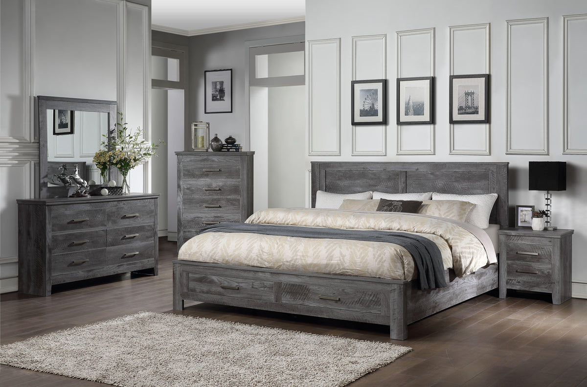 Vidalia Rustic Gray Oak Eastern King Bed (Storage)  Half Price Furniture