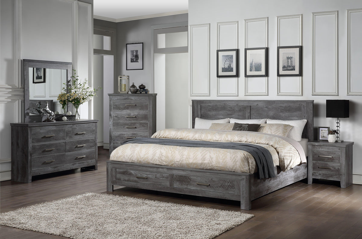 Vidalia Rustic Gray Oak Eastern King Bed (Storage) Half Price Furniture