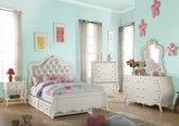 Edalene PU & Pearl White Twin Bed Half Price Furniture