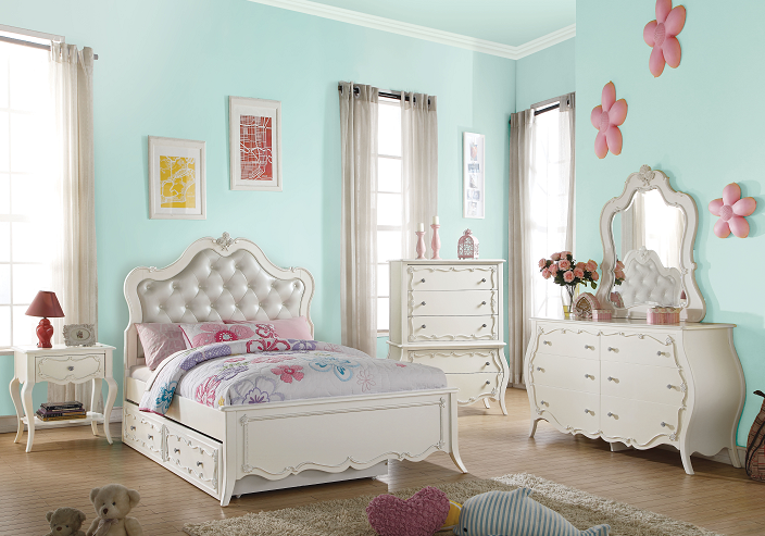 Edalene PU & Pearl White Twin Bed  Half Price Furniture