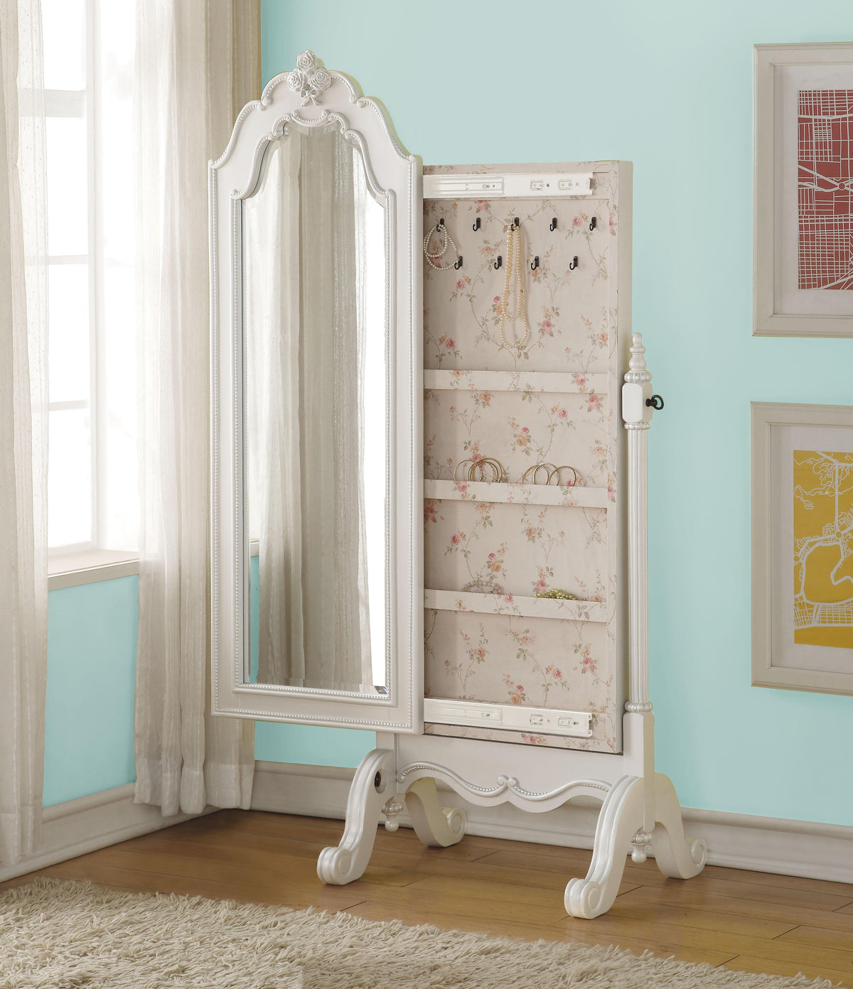 Edalene Pearl White Jewelry Armoire (Cheval) Half Price Furniture