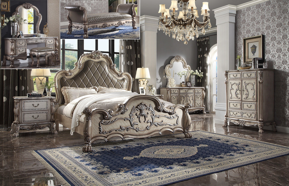 Dresden Vintage Bone White & PU California King Bed  Half Price Furniture
