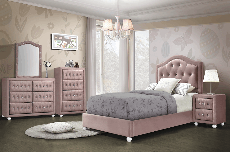 Reggie Pink Fabric Twin Bed - Half Price Furniture