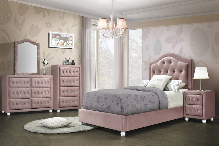 Reggie Pink Fabric Twin Bed  Half Price Furniture
