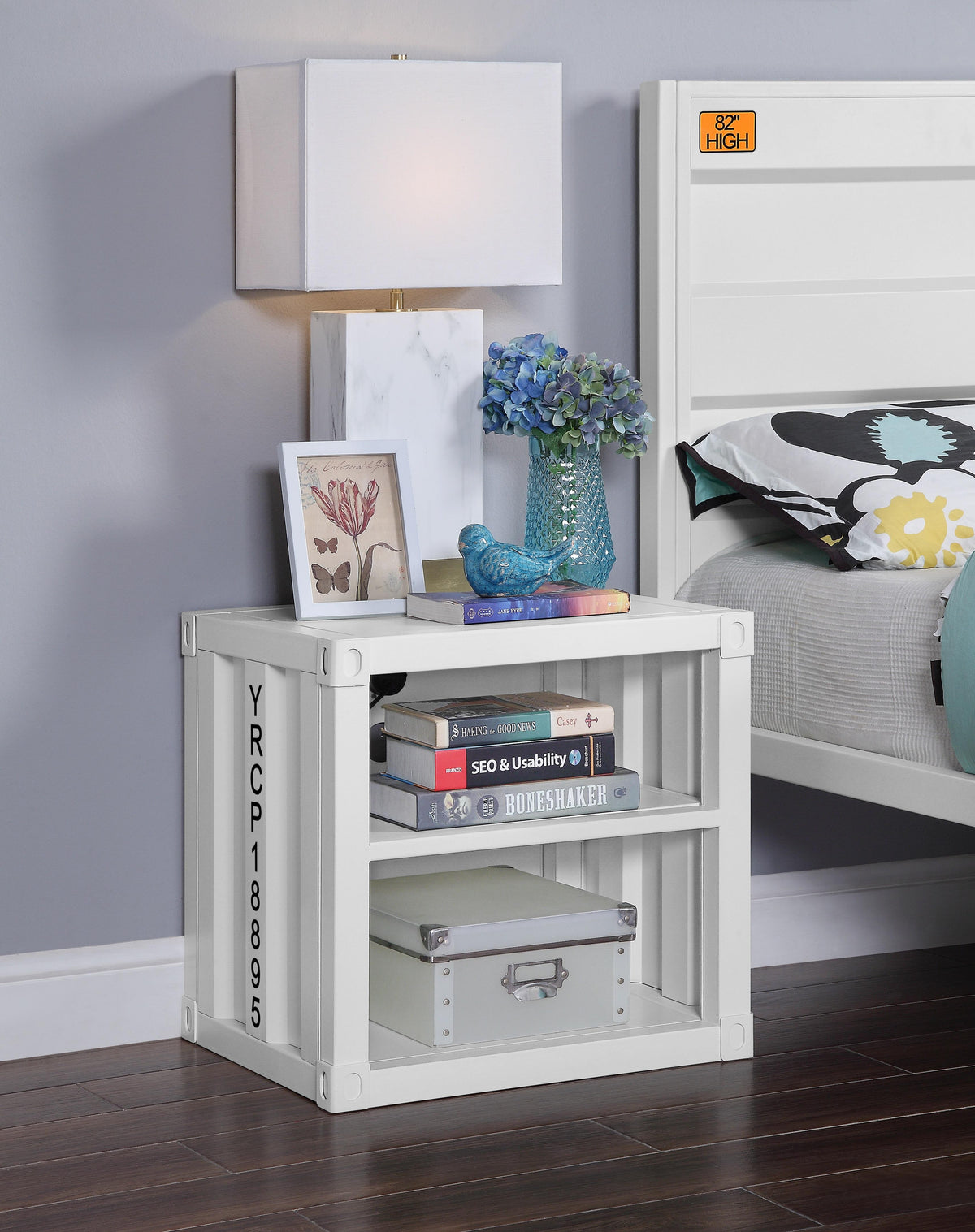 Cargo White Nightstand (USB)  Half Price Furniture