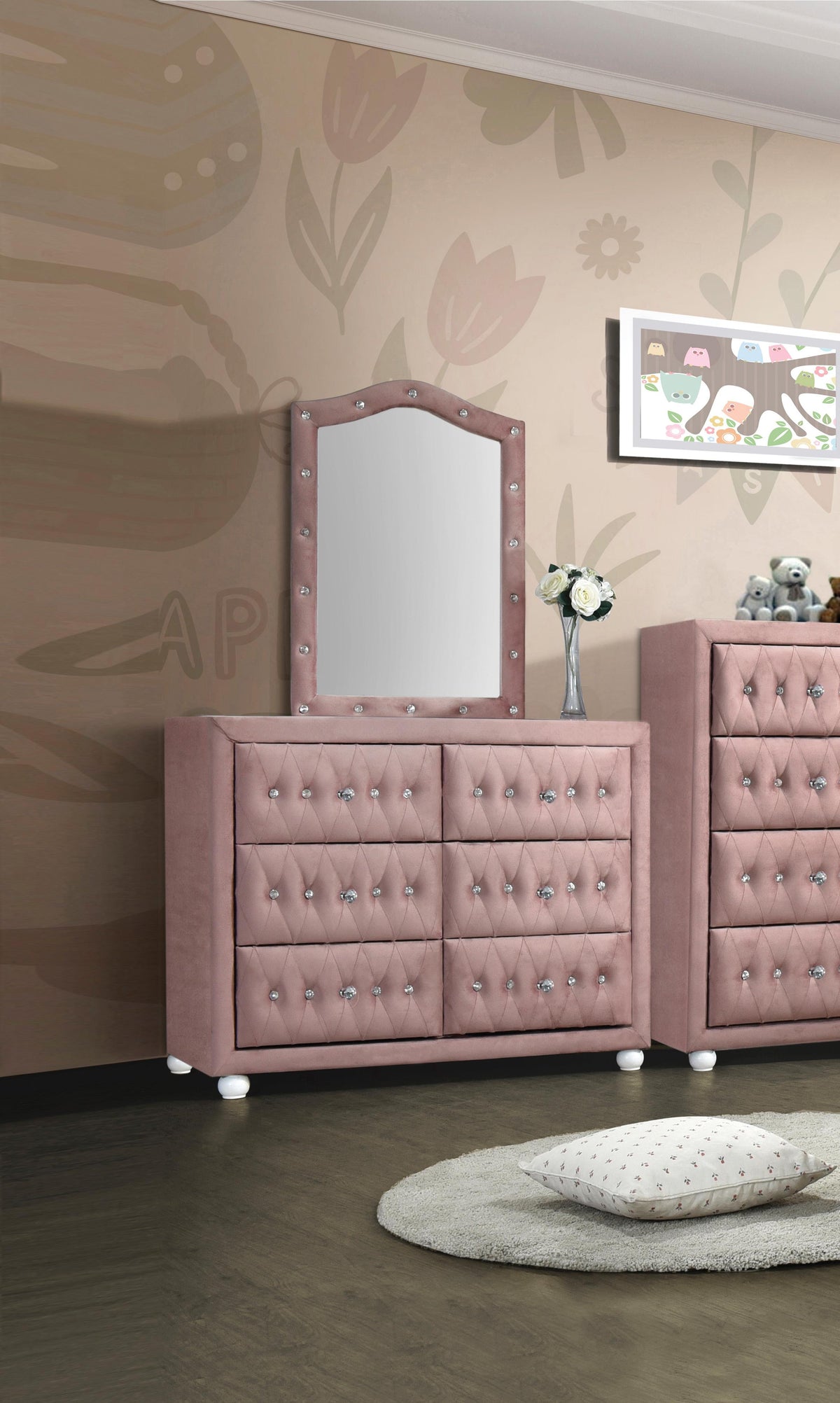 Reggie Pink Fabric Mirror  Half Price Furniture