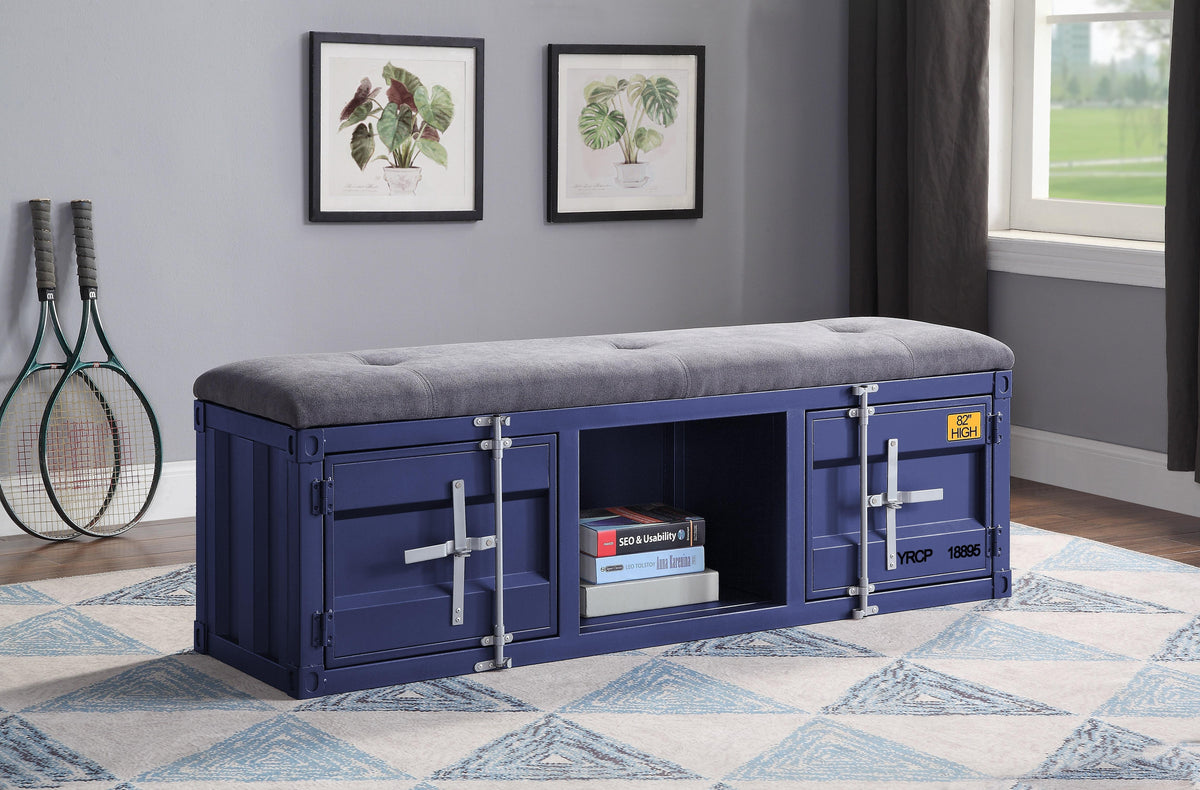 Cargo Gray Fabric & Blue Bench (Storage) Half Price Furniture