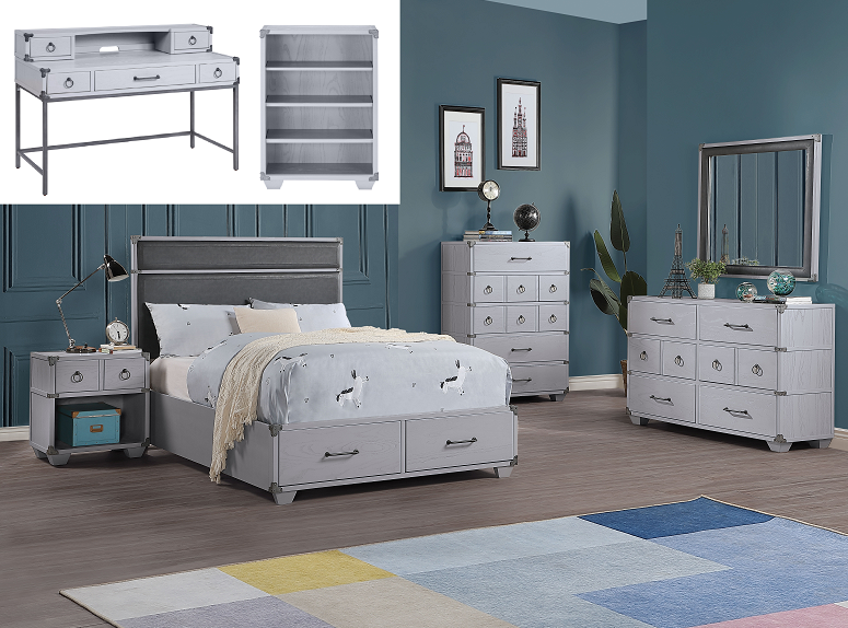 Orchest Gray PU & Gray Twin Bed (Storage) Half Price Furniture