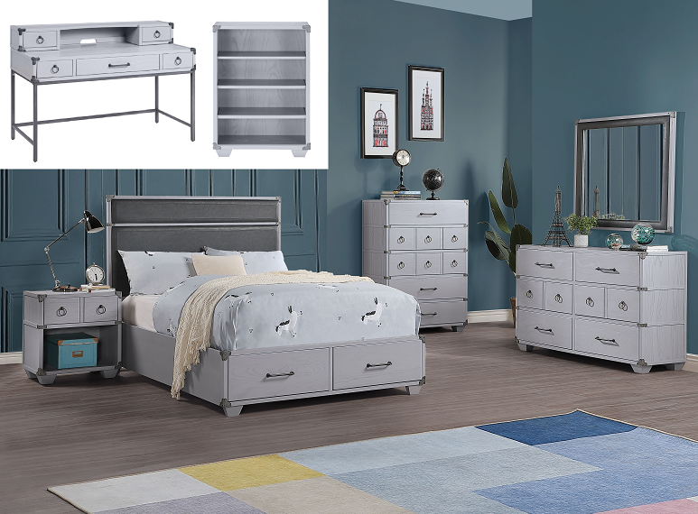 Orchest Gray PU & Gray Full Bed (Storage)  Half Price Furniture