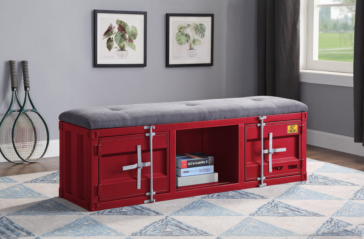 Cargo Gray Fabric & Red Bench (Storage)  Half Price Furniture