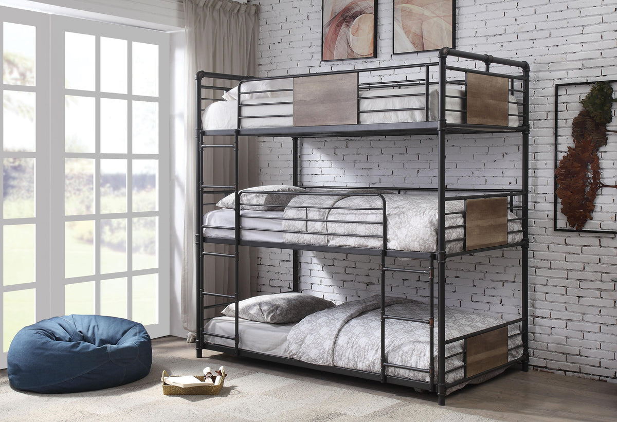 Brantley Sandy Black & Dark Bronze Hand-Brushed Bunk Bed (Triple Twin) Half Price Furniture