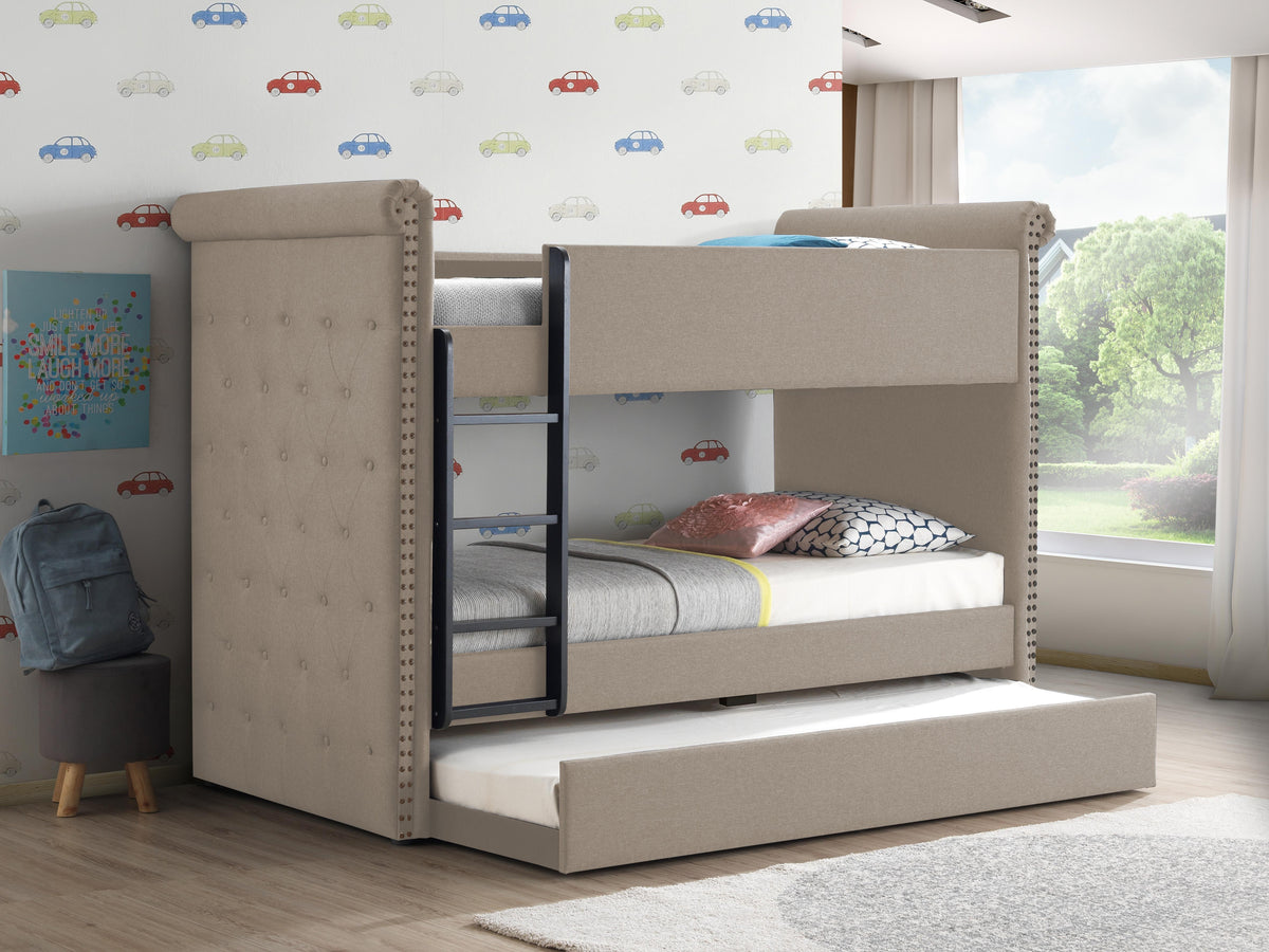 Romana II Beige Fabric Bunk Bed & Trundle (Twin/Twin) Half Price Furniture