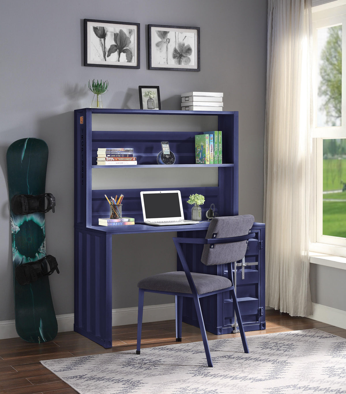 Cargo Blue Desk & Hutch  Half Price Furniture