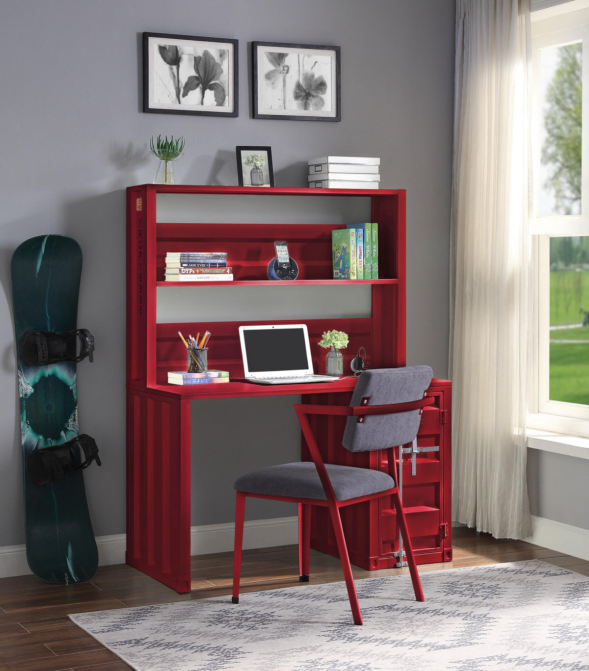 Cargo Red Desk & Hutch  Half Price Furniture