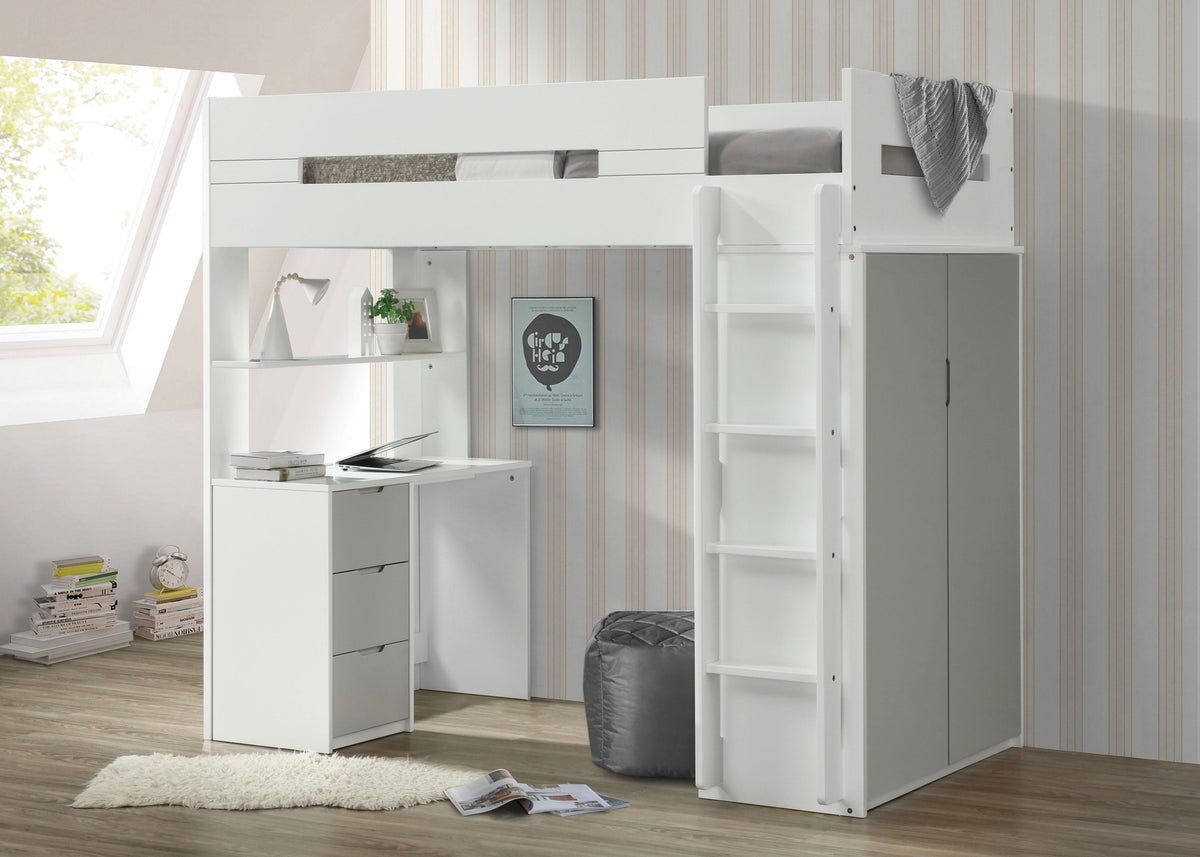 Nerice White & Gray Loft Bed  Half Price Furniture