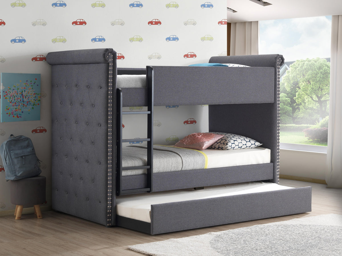 Romana II Gray Fabric Bunk Bed & Trundle (Twin/Twin) Half Price Furniture