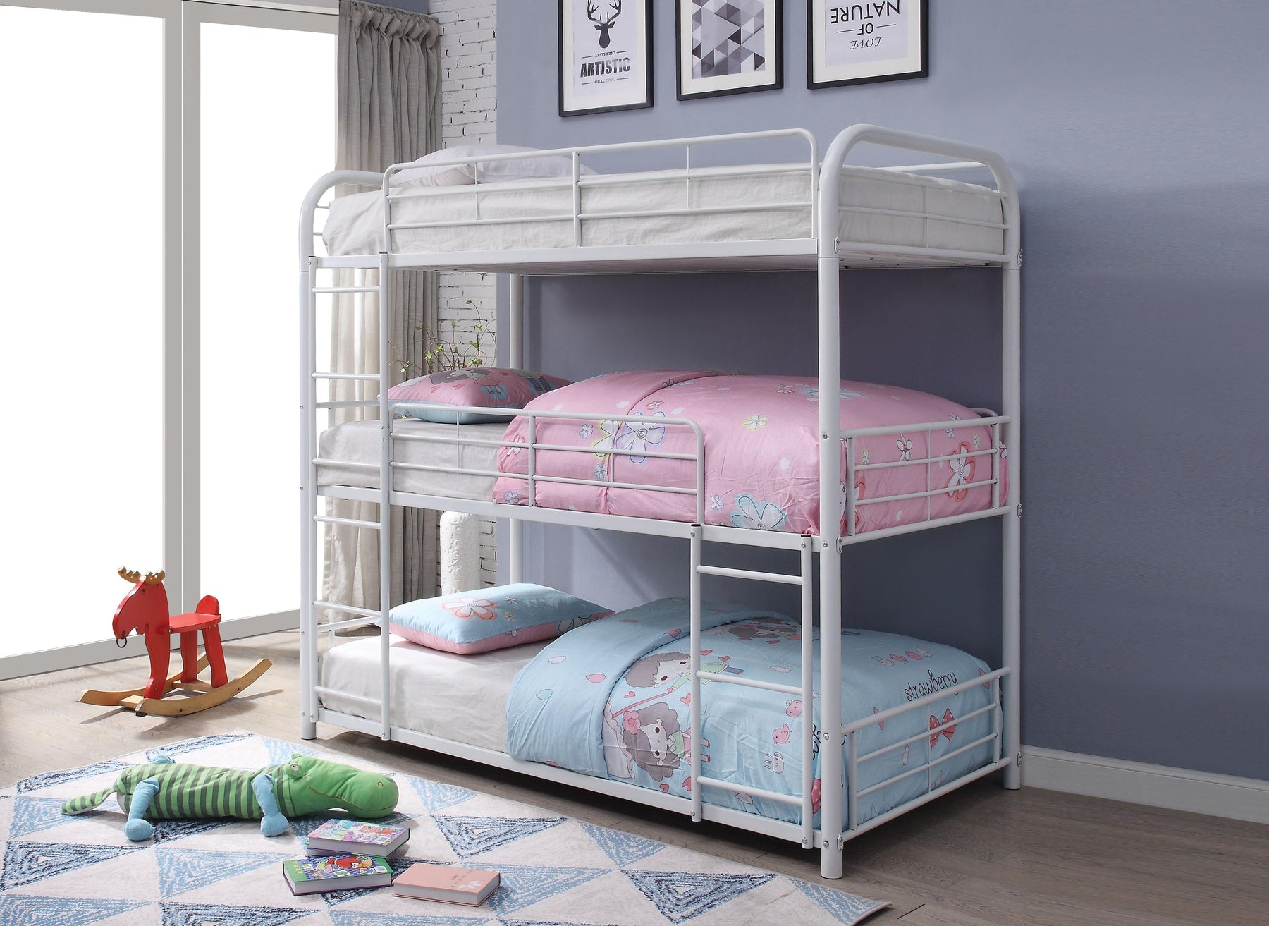 Cairo White Bunk Bed (Triple Twin)  Half Price Furniture