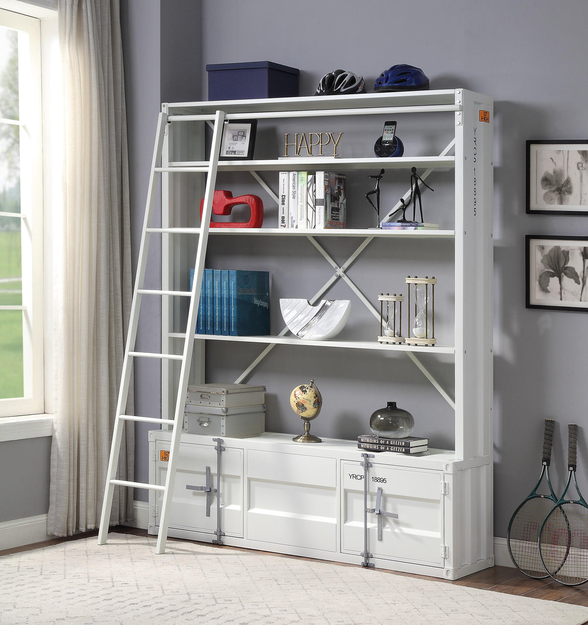 Cargo White Bookshelf & Ladder Half Price Furniture