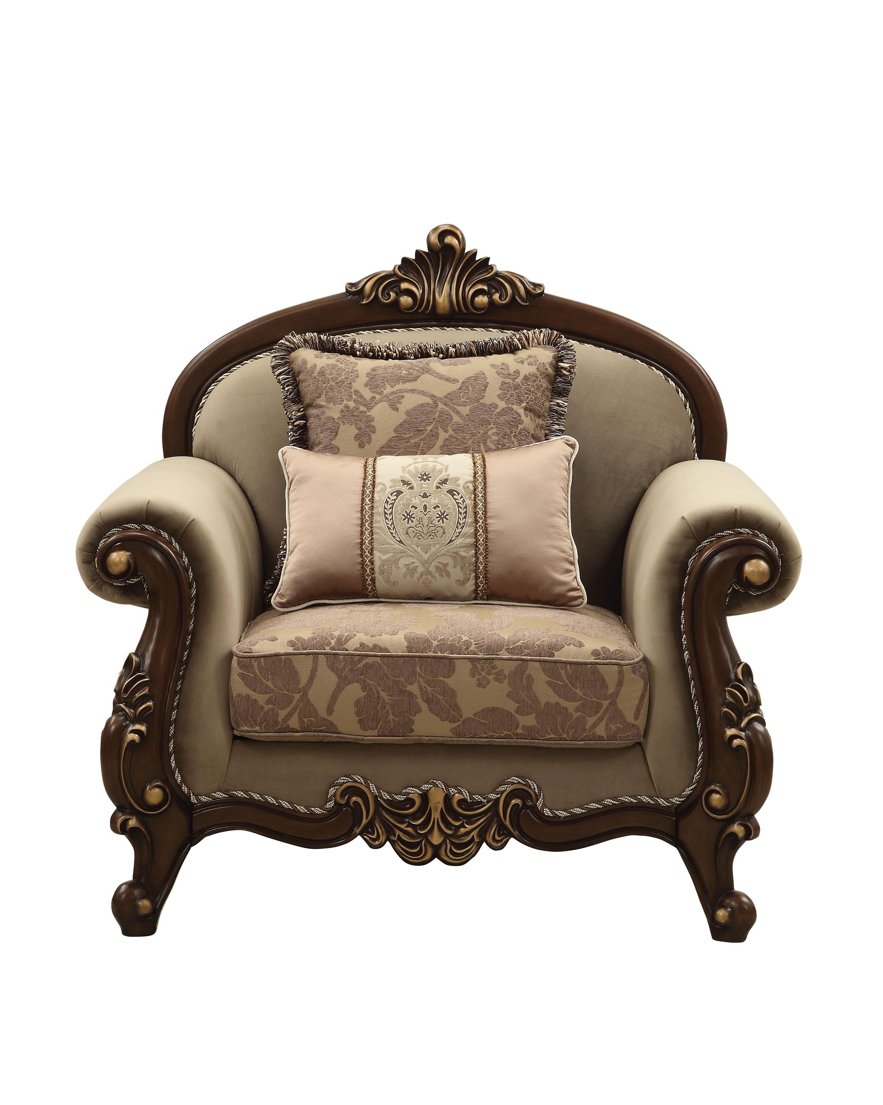 Mehadi Velvet & Walnut Chair & 2 Pillows  Half Price Furniture