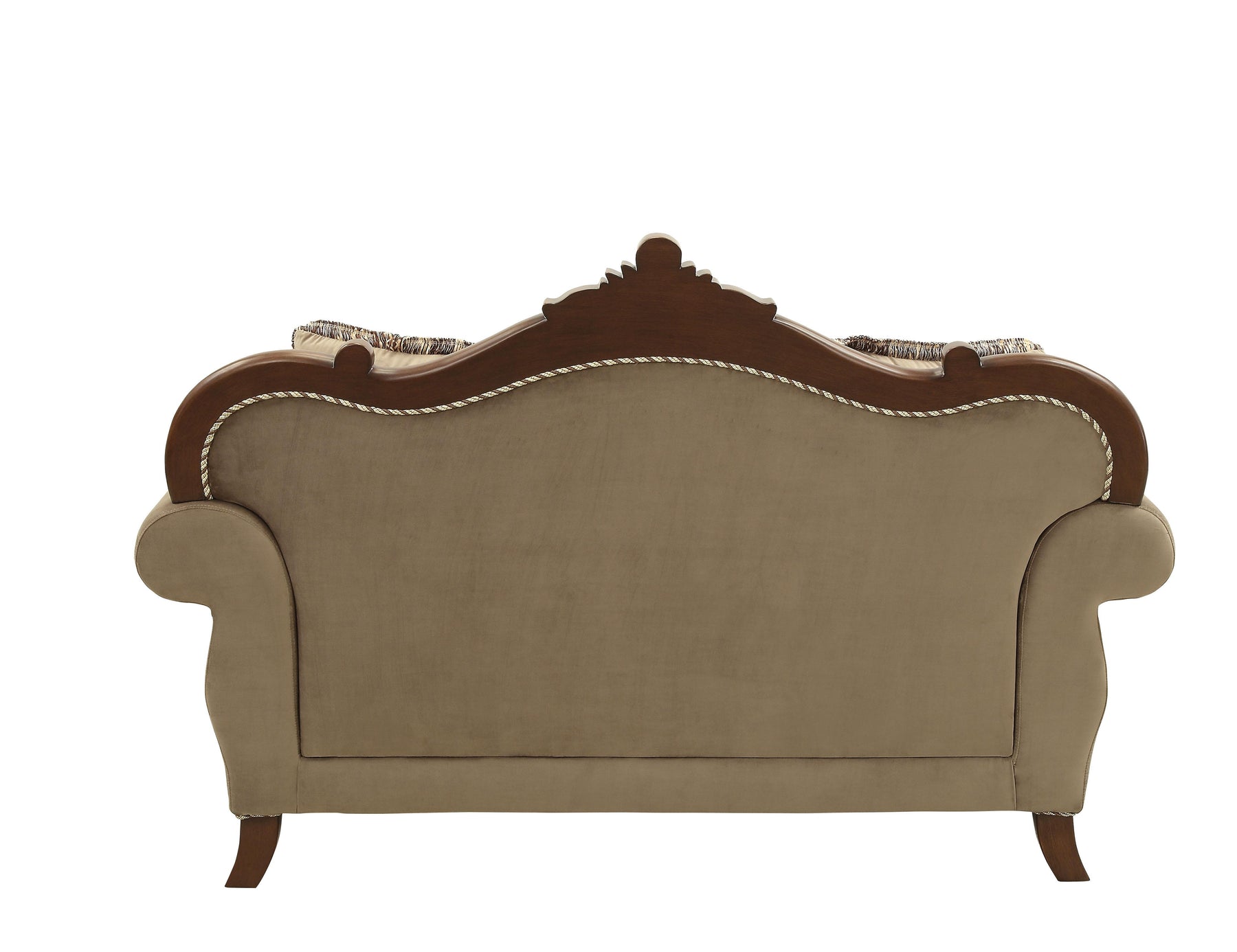 Mehadi Velvet & Walnut Loveseat w/6 Pillows Half Price Furniture