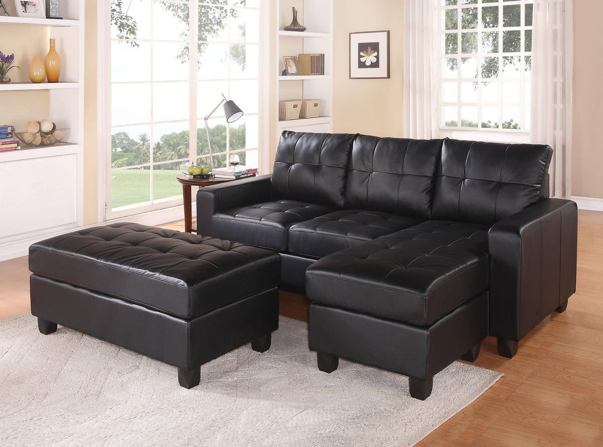 Lyssa Black Bonded Leather Match Sectional Sofa & Ottoman Half Price Furniture