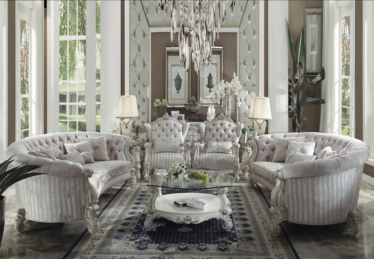 Versailles Ivory Velvet & Bone White Sofa w/5 Pillows  Half Price Furniture