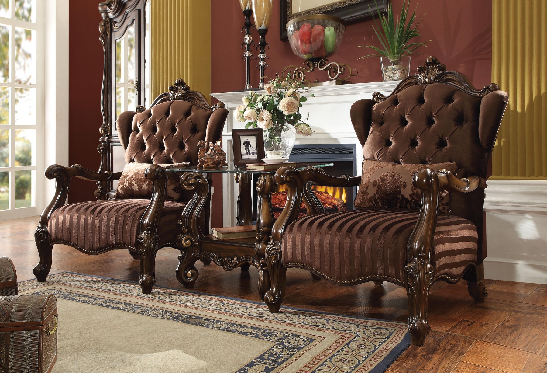 Versailles Brown Velvet & Cherry Oak Chair & 1 Pillow Half Price Furniture