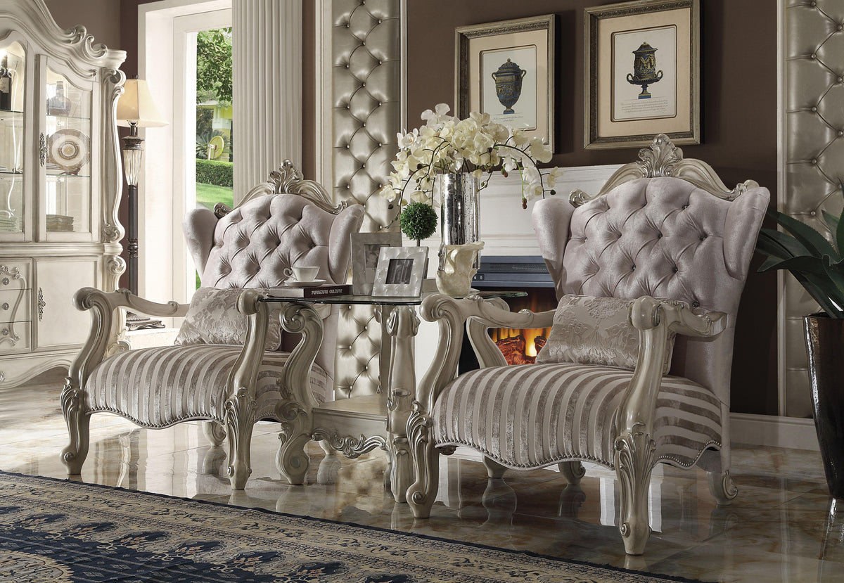 Versailles Ivory Velvet & Bone White Chair & 1 Pillow Half Price Furniture