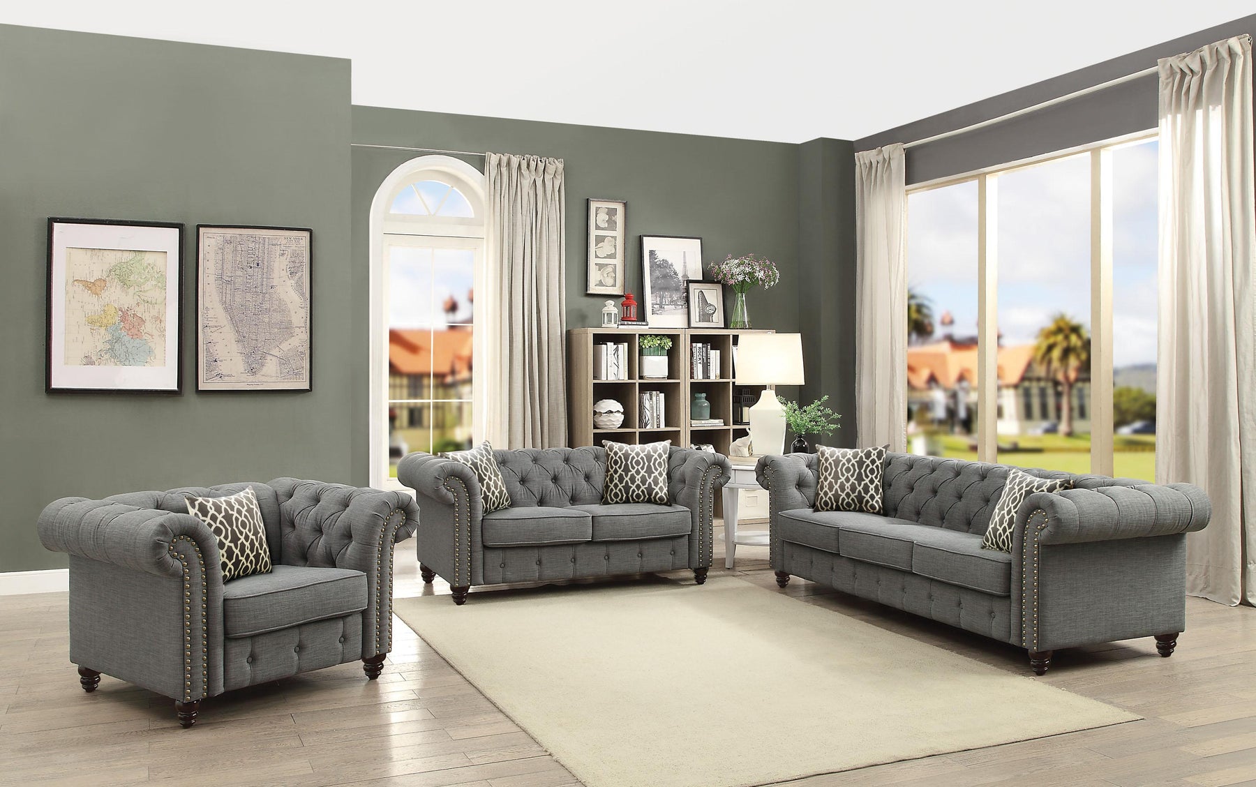 Aurelia Gray Linen Sofa w/2 Pillows Half Price Furniture