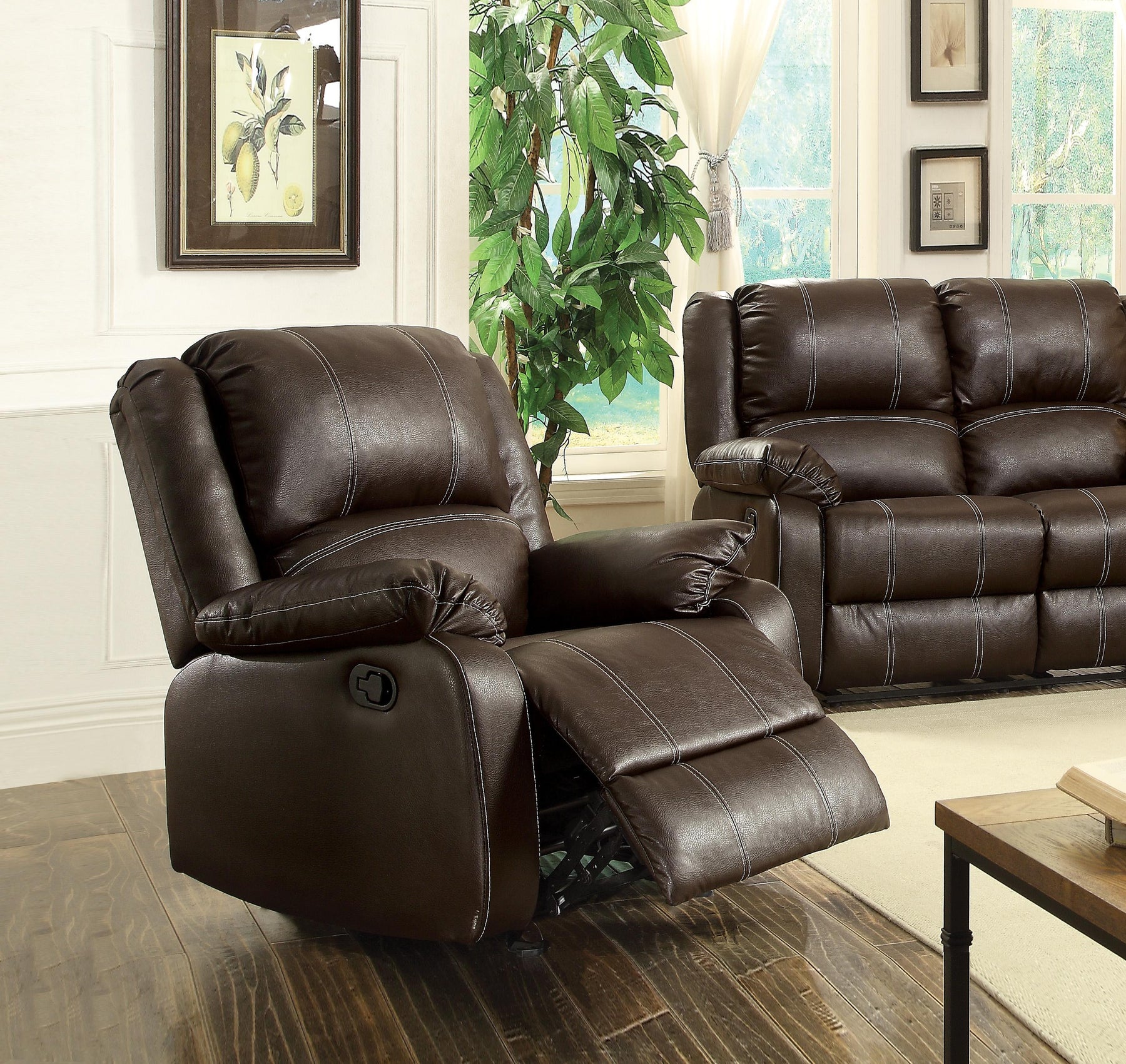 Zuriel Brown PU Rocker Recliner (Motion)  Half Price Furniture