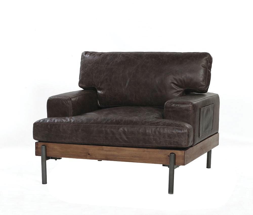 Silchester Oak & Distress Chocolate Top Grain Leather Chair  Half Price Furniture