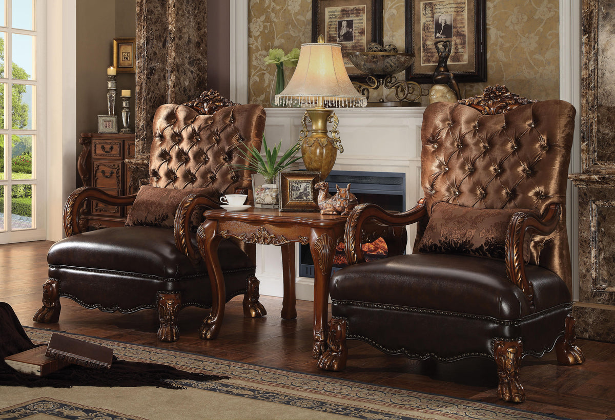 Dresden Golden Brown Velvet & Cherry Oak Chair & 1 Pillow  Half Price Furniture