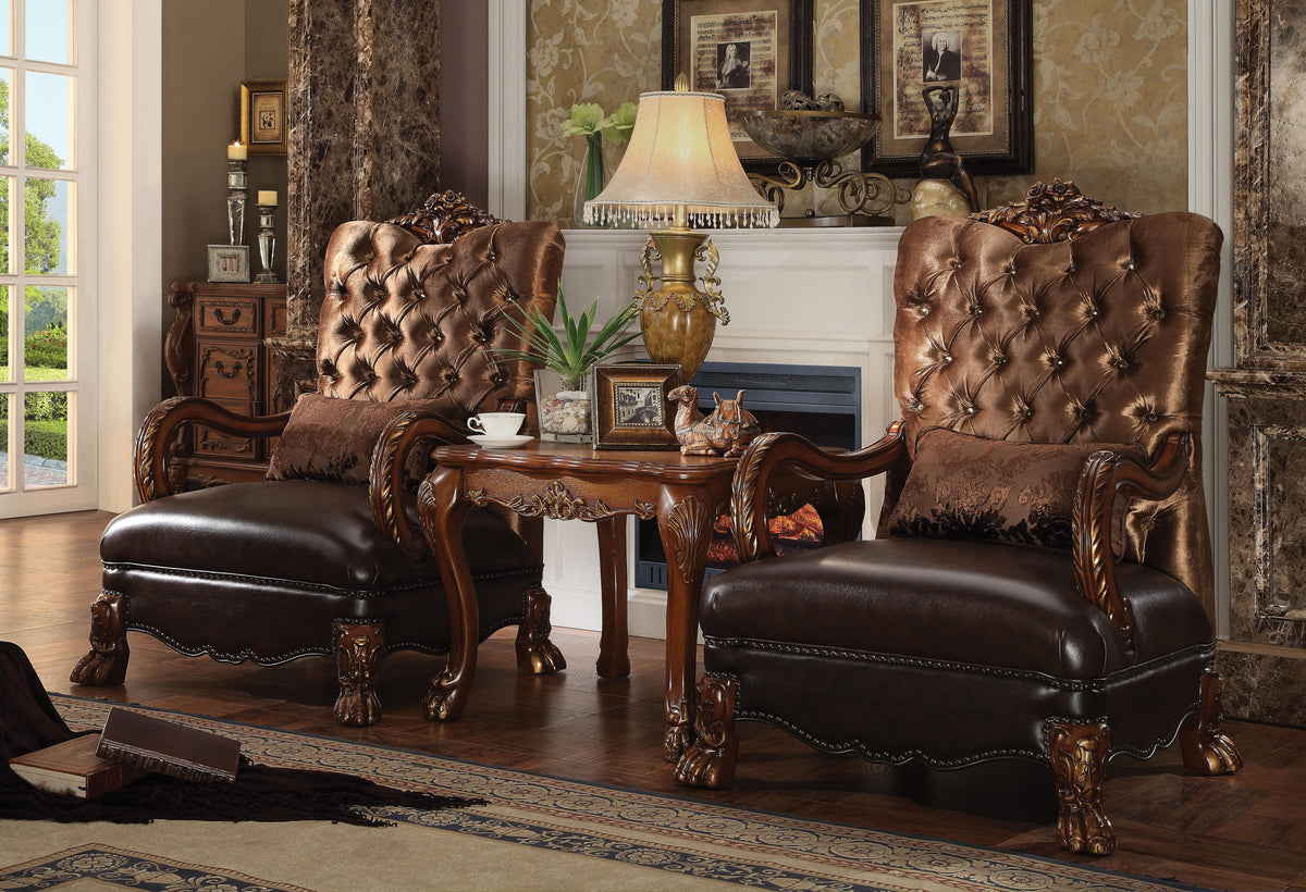 Dresden Golden Brown Velvet & Cherry Oak Chair & 1 Pillow Half Price Furniture